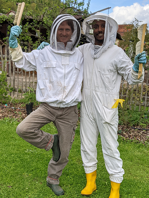 Meeting locals Bee keepingLearn German Under Apple Trees